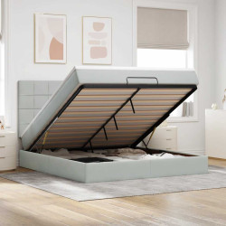 Estrutura cama otomana colchões 180x200cm veludo cinzento claro