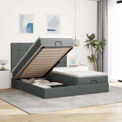 Estrutura de cama otomana com colchões tecido cinzento escuro