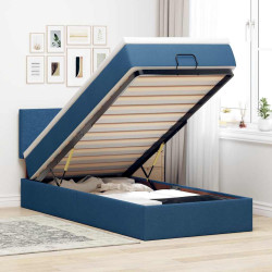 Estrutura de cama otomana com colchão tecido azul 90x190cm