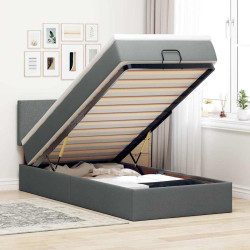 Cama otomana com colchão 90x200 cm tecido cinzento escuro