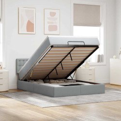 Estrutura cama otomana colchão 140x200cm tecido cinzento claro