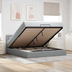Cama otomana com colchão 160x200 cm tecido cinzento claro