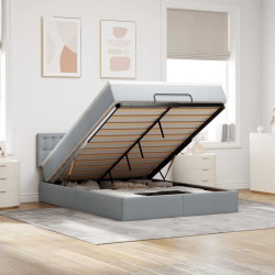 Cama otomana com colchão 140x190 cm tecido cinzento claro