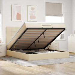 Estrutura de cama otomana com colchão tecido creme 160x200cm