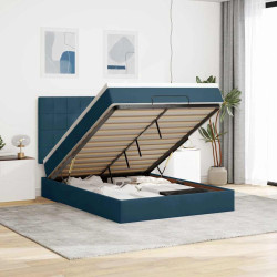 Estrutura de cama otomana colchões 140x200cm veludo azul escuro