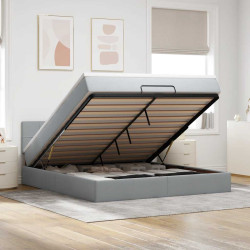 Cama otomana com colchão & leds 180x200cm tecido cinzento claro