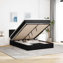 Estrutura de cama otomana com colchão 140x190 cm veludo preto