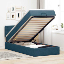 Cama otomana com colchão & leds 80x200cm veludo azul-escuro