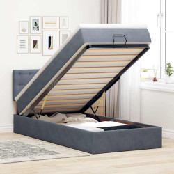 Moldura de cama otomana com colchão cinza escuro veludo