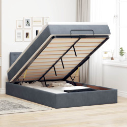Cama otomana com colchão & leds 120x190cm veludo cinza-escuro