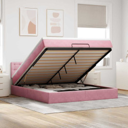 Cama otomana com colchão & leds 180x200cm veludo rosa