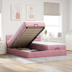 Moldura de cama otomana com colchão rosa 200x200cm veludo