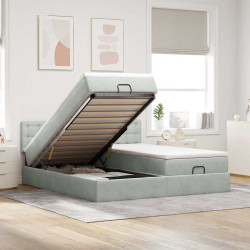 Estrutura cama otomana colchões 180x200cm veludo cinzento claro