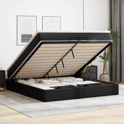 Estrutura de cama otomana com colchões pele artificial preta