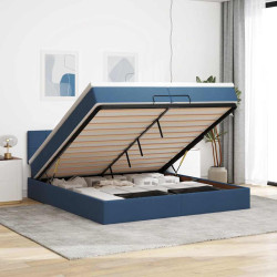 Estrutura de cama otomana com colchões 200x200cm tecido azul