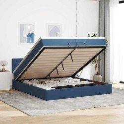 Estrutura de cama otomana com colchões 200x200cm tecido azul