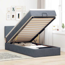 Moldura de cama otomana com colchão cinza escuro veludo