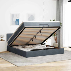 Moldura de cama otomana com colchão cinza escuro veludo