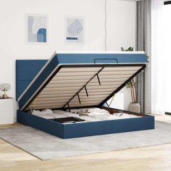 Estrutura de cama otomana com colchão 160x200 cm tecido azul