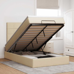Estrutura de cama otomana com colchão 120x190 cm tecido creme