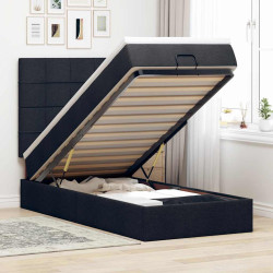 Estrutura de cama otomana com colchão preto tecido