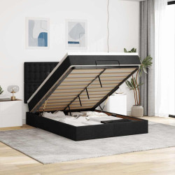 Estrutura de cama otomana com colchão 140x190 cm tecido preto