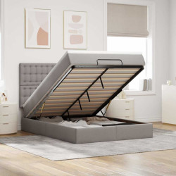 Estrutura de cama otomana com colchão tecido cinzento 140x190cm