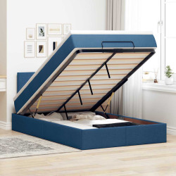 Estrutura de cama otomana com colchão 120x190 cm tecido azul