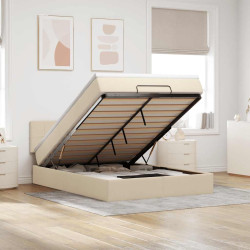 Cama otomana com colchão tecido creme 140x190 cm