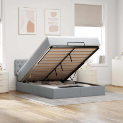 Cama otomana com colchão 140x190 cm tecido cinzento claro