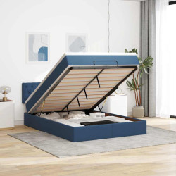 Cama otomana com colchão 140x190 cm tecido azul