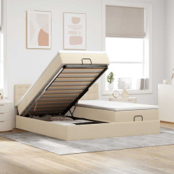 Estrutura de cama otomana com colchões tecido creme 180x200cm