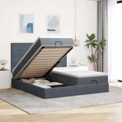 Moldura de cama otomana com colchão cinza escuro veludo