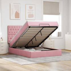 Estrutura de cama otomana com colchões 140x200 cm veludo rosa