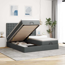 Estrutura de cama otomana com colchões tecido cinzento escuro