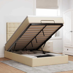 Estrutura de cama otomana com colchão tecido creme 120x200cm
