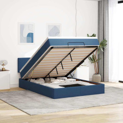 Estrutura de cama otomana com colchão tecido azul 140x200cm