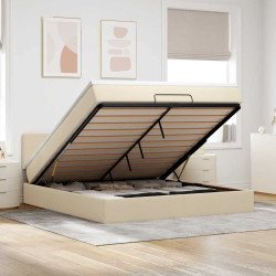 Estrutura de cama otomana com creme de colchão 180x200cm tecido