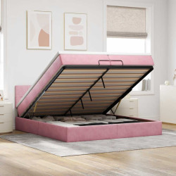 Estrutura de cama otomana com colchão 200x200 cm veludo rosa