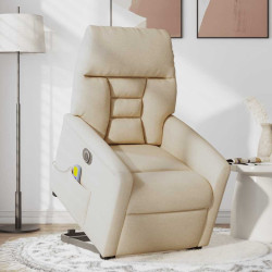 Poltrona elétrica elevatória massagens tecido creme