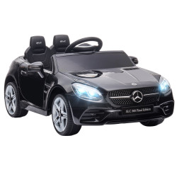 Carro elétrico mercedes slc 300 12v com controlo remoto faróis LED música tf USB e abertura da porta 3-5km/h 107x62,5x44 cm preto