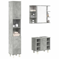3 Pcs conj. móveis casa banho derivados madeira cinza cimento