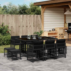 11 Pcs conjunto de jantar p/ jardim c/ almofadões vime PE preto