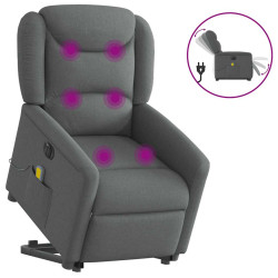 Poltrona elétrica elevatória massagens tecido cinzento-escuro