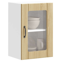 Armário de parede de cozinha porta vidro lucca carvalho sonoma