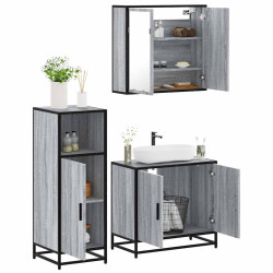 3 Pcs conjunto móveis casa de banho madeira proc. cinza sonoma