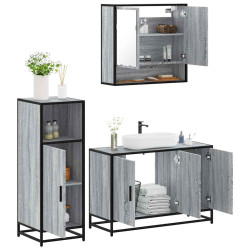 3 Pcs conjunto móveis casa de banho madeira proc. cinza sonoma