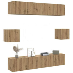 Conjunto de armário TV parede 6 pcs madeira carvalho artisiano