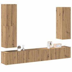 Conjunto de armário TV parede 4 pcs madeira carvalho artisiano
