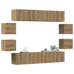 Conjunto de armário TV parede 8 pcs madeira carvalho artisiano